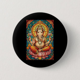 Macaron Rond 5 Cm Lord Ganesha Vitrail Dieu hindou Hindouisme