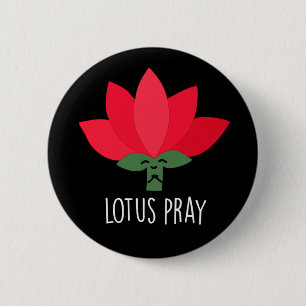 Macaron Rond 5 Cm Lotus Pray Funny Plante Pun Dark BG