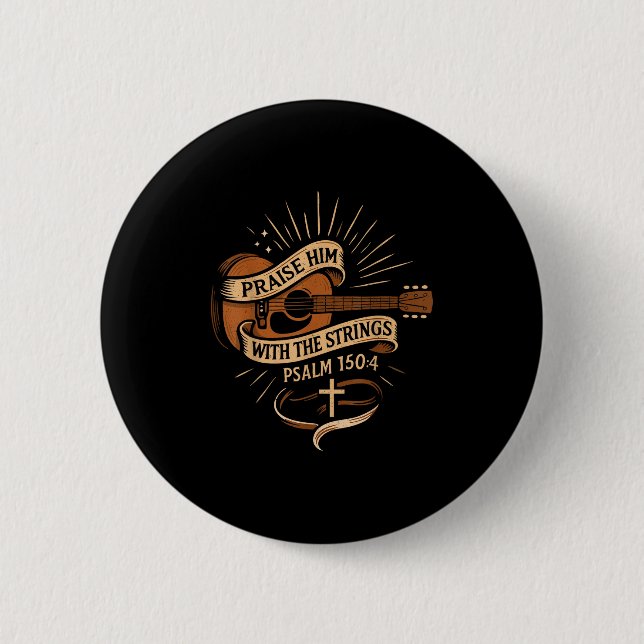 Macaron Rond 5 Cm Louez-Le Avec Les Cordes Jésus Guitare Acoustique (Devant)