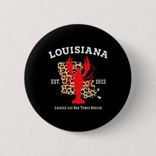 Macaron Rond 5 Cm Louisiana Est. 1812 Crawfish Leopard New Orleans M