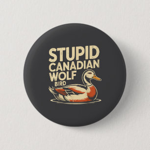 Macaron Rond 5 Cm Loup canadien drôle oiseau fou hockey faune