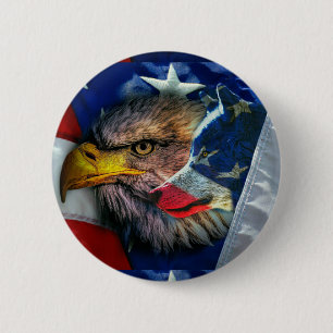 Macaron Rond 5 Cm Loup d'aigle patriotique américain