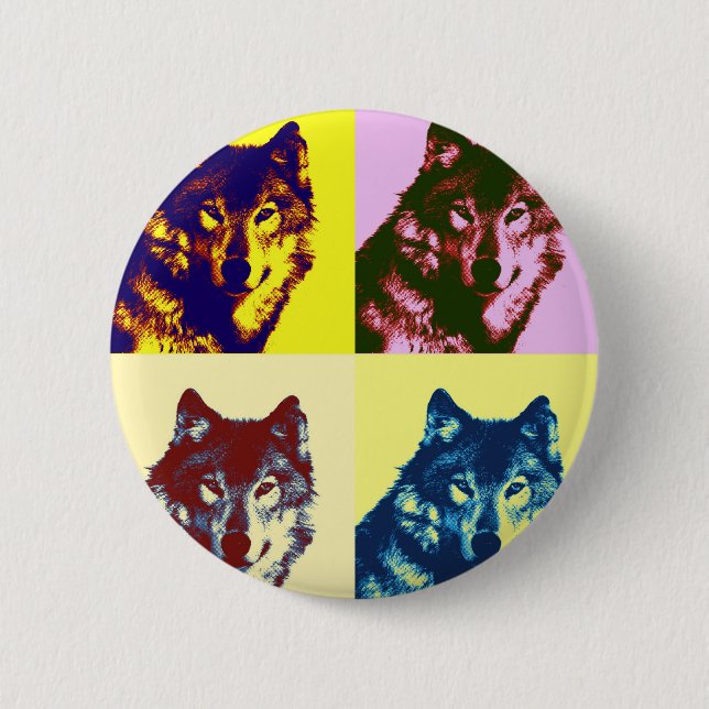 Macaron Rond 5 Cm Loup d'art pop (Devant)