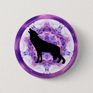 Macaron Rond 5 Cm Loup d'hurlement de kaléidoscope
