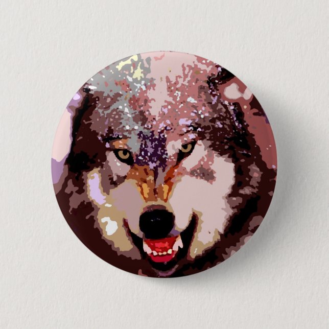 Macaron Rond 5 Cm Loup en neige (Devant)