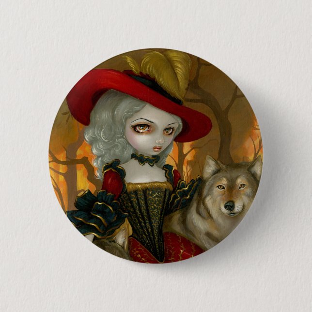 Macaron Rond 5 Cm "Loup-Garou :  bouton de d'Automne" (Devant)