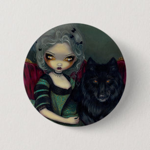 Macaron Rond 5 Cm "Loup-Garou : " Bouton Noir