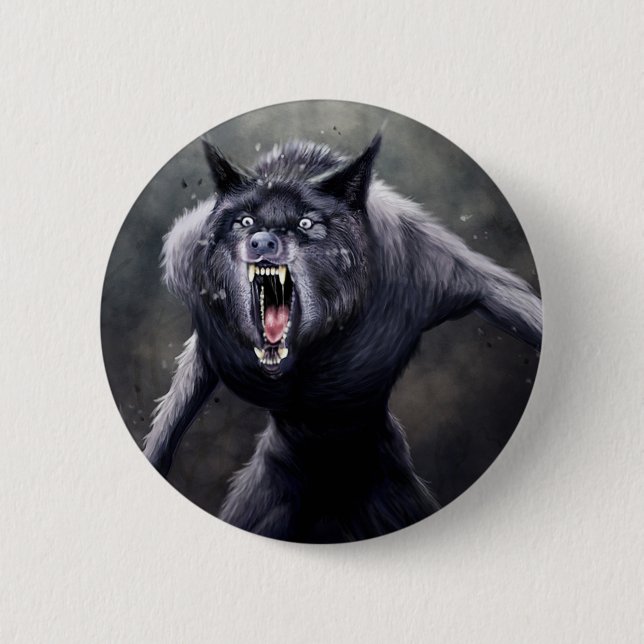 Macaron Rond 5 Cm loup-garou effrayant (Devant)