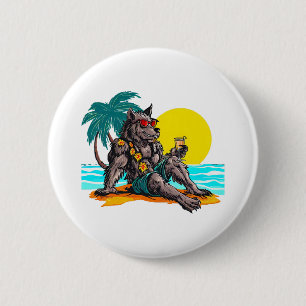Macaron Rond 5 Cm loup-garou en vacances