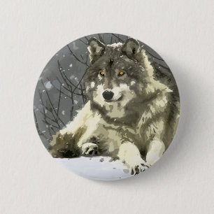Macaron Rond 5 Cm Loup gris