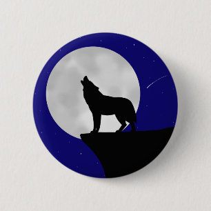 Macaron Rond 5 Cm Loup hurlant à la lune