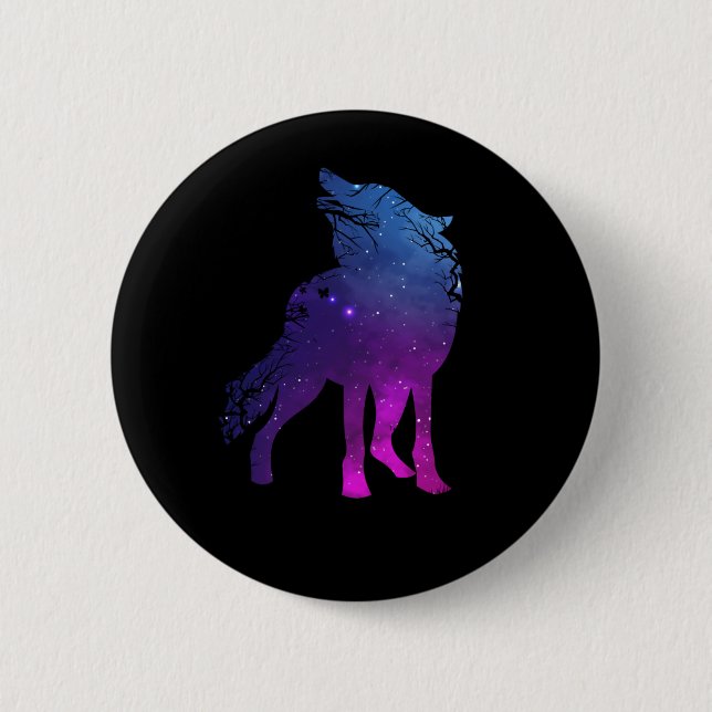 Macaron Rond 5 Cm Loup hurlant Silhouette Wolves Forêt Animal (Devant)