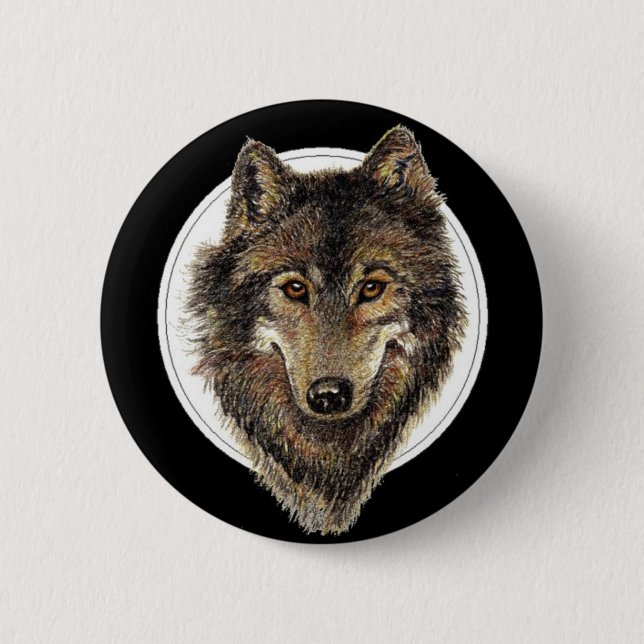 Macaron Rond 5 Cm Loup, Loup, Aquarelle, Animal, Nature (Devant)