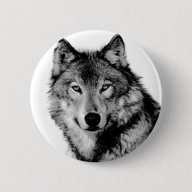 Macaron Rond 5 Cm Loup noir et blanc (Devant)
