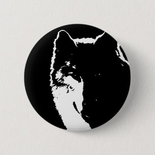 Macaron Rond 5 Cm Loup noir et blanc