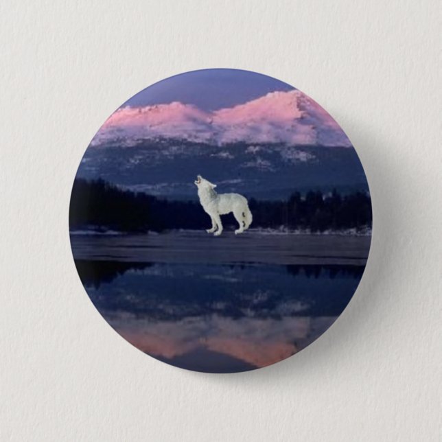 Macaron Rond 5 Cm Loup seul (Devant)