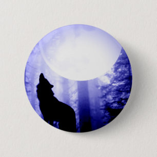 Macaron Rond 5 Cm Loup seul hurlant à la lune