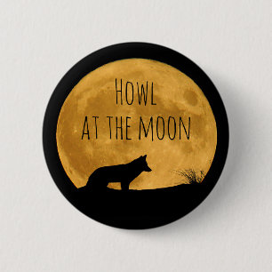 Macaron Rond 5 Cm Loup Silhouetté Dans La Lune Lumineuse