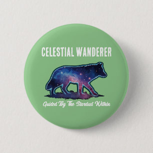 Macaron Rond 5 Cm Loup Silhouette de Galaxie Solitaire