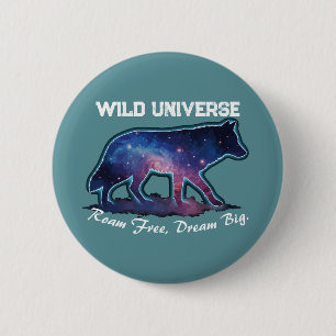 Macaron Rond 5 Cm Loup solitaire galaxie silhouette (univers sauvage
