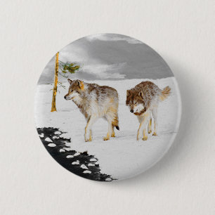 Macaron Rond 5 Cm Loups en peinture sur neige - Art original de la f