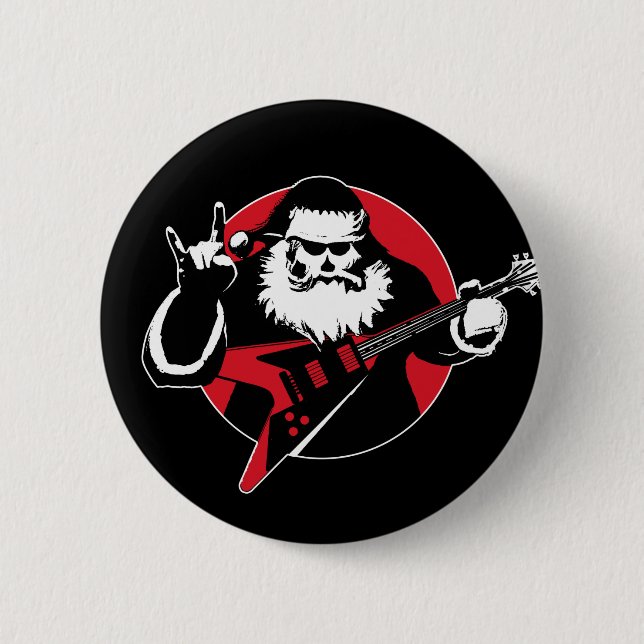 Macaron Rond 5 Cm Lourd métal Santa Claus Jouer de la guitare (Devant)