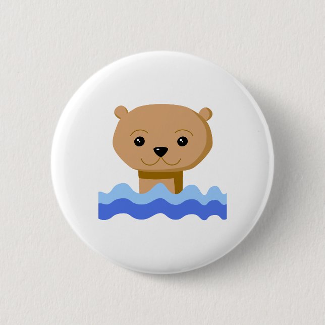 Macaron Rond 5 Cm Loutre de natation (Devant)