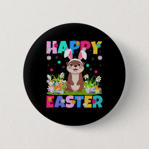 Macaron Rond 5 Cm Loutre Joyeuses Pâques Chasse aux œufs Lapin Oreil