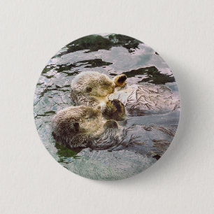 Macaron Rond 5 Cm Loutres de mer tenant des mains