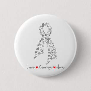 Macaron Rond 5 Cm Love Courage Hope Papillon - Cerveau Cancer