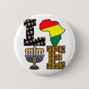 Macaron Rond 5 Cm Love Happy Kwanzaa Africa Carte Kinara Bougies Afr