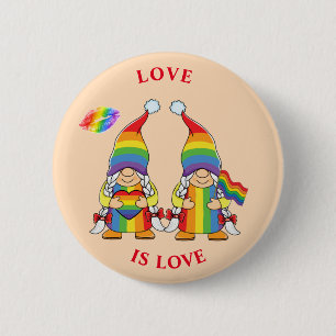 Macaron Rond 5 Cm LOVE IS LOVE - Bouton deux filles arc-en-ciel