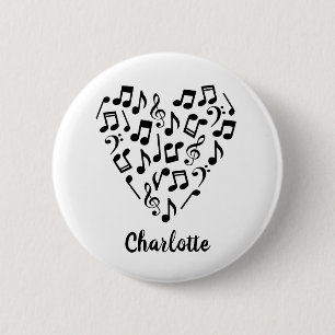 Macaron Rond 5 Cm Love Music Heart of Music Notes avec nom