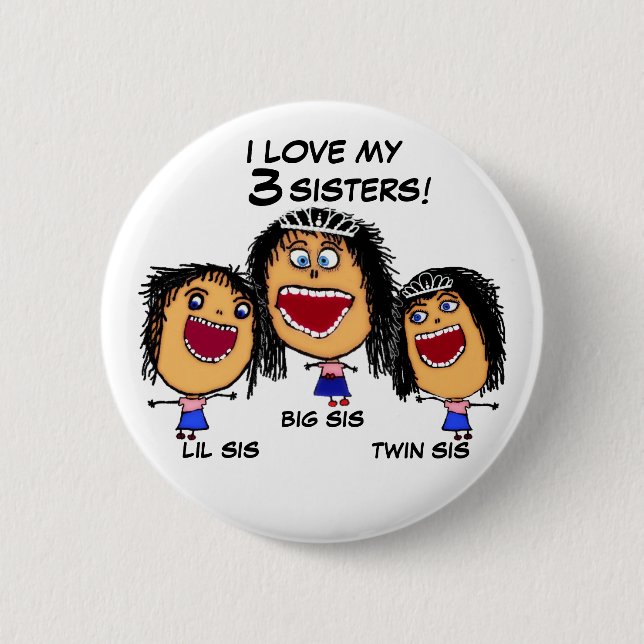 Macaron Rond 5 Cm Love My Three Sisters Crazy Cartoon (Devant)