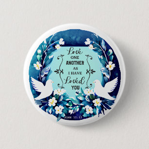 Macaron Rond 5 Cm Love One Another Blue and White Doves