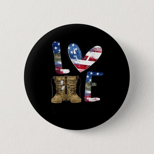 Macaron Rond 5 Cm Love Our Veterans Day Proud Military American Flag (Devant)