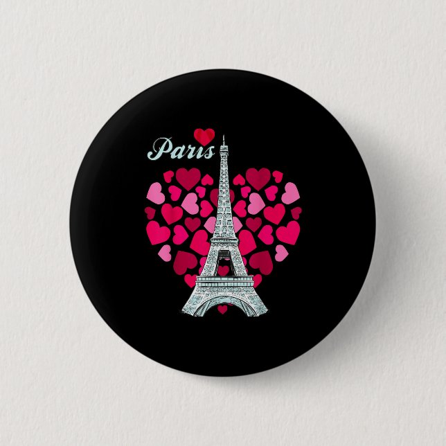 Macaron Rond 5 Cm Love Paris Heart Eiffel Tower Souvenir France Fren (Devant)