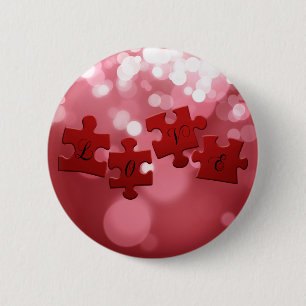 Macaron Rond 5 Cm Love Script Puzzle Pieces