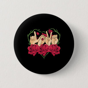 Macaron Rond 5 Cm Love Sign Language Rose Coeur ASL Sensibilisation 