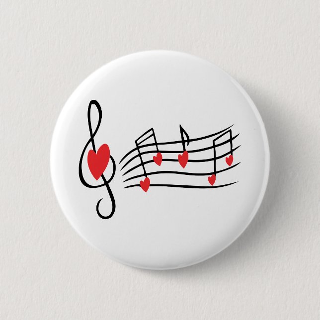 MACARON ROND 5 CM LOVE SONG MUSIC NOTES CUTE RED BLACK AMIS BLANC (Devant)