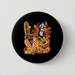 Macaron Rond 5 Cm Love Thanksgiving mignon Boston Terrier Turquie Pu