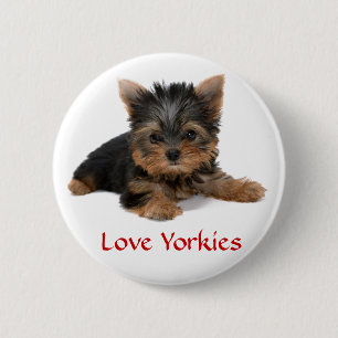 Macaron Rond 5 Cm Love Yorkies Puppy Button Pin