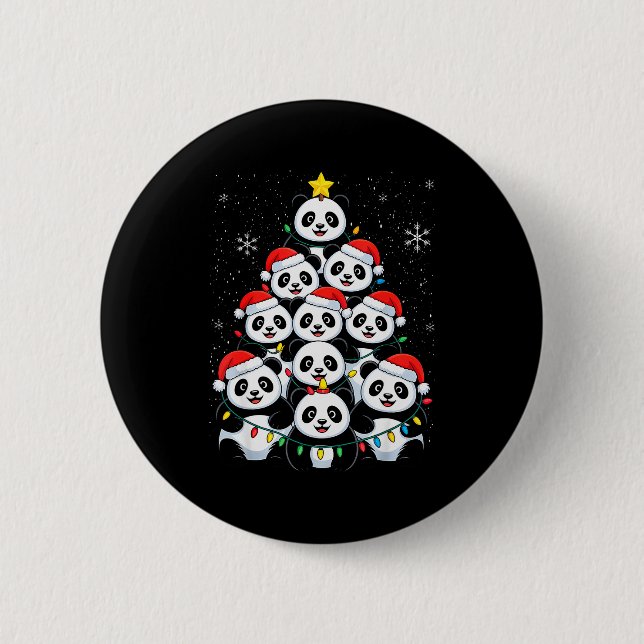 Macaron Rond 5 Cm Lover Xmas Panda Christmas Tree  (Devant)