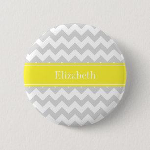 Macaron Rond 5 Cm Lt Gray Wht Chevron Yellow Monogram