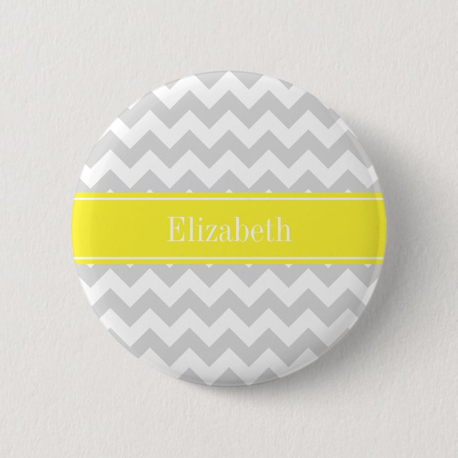 Macaron Rond 5 Cm Lt Gray Wht Chevron Yellow Monogram (Devant)