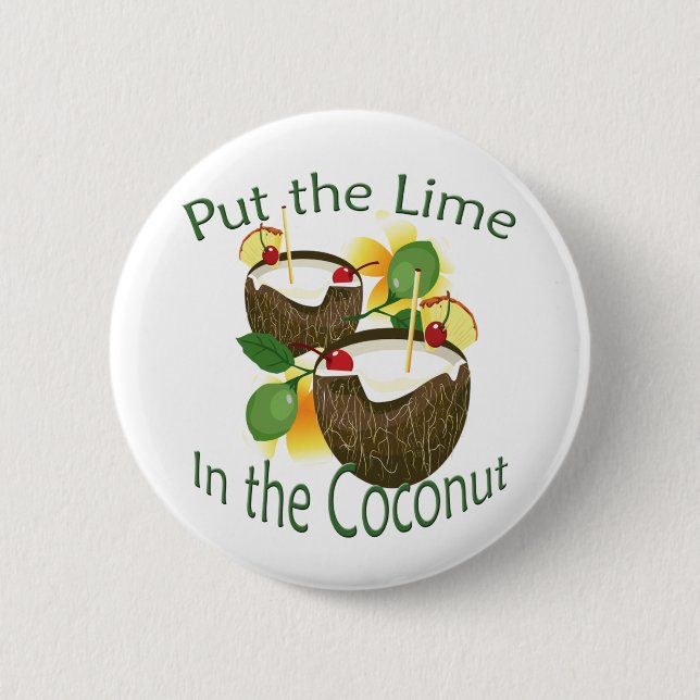Macaron Rond 5 Cm Luau Tropical Party Funny Coconut Drink Button (Devant)