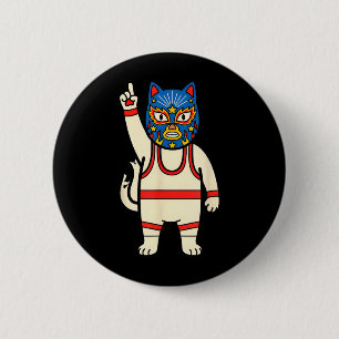 Macaron Rond 5 Cm Lucha Libre Cat Wrestling Luchador Drôle Rétro