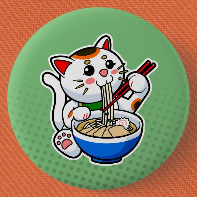 Macaron Rond 5 Cm Lucky Cat Ramen (Lucky Cat Ramen Can Badge- Detail View)