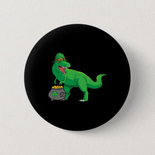Macaron Rond 5 Cm Lucky Dino-saur Saint-Patrick drôle T-rex Irlandai