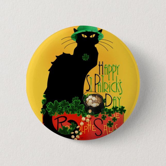 Macaron Rond 5 Cm Lucky Le Conversation Noir Saint Patrick's Day (Devant)